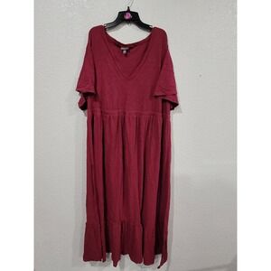 Torrid Berry Red Cotton Slub Jersey V-Neck Tiered Maxi Dress Plus Size 4 #22